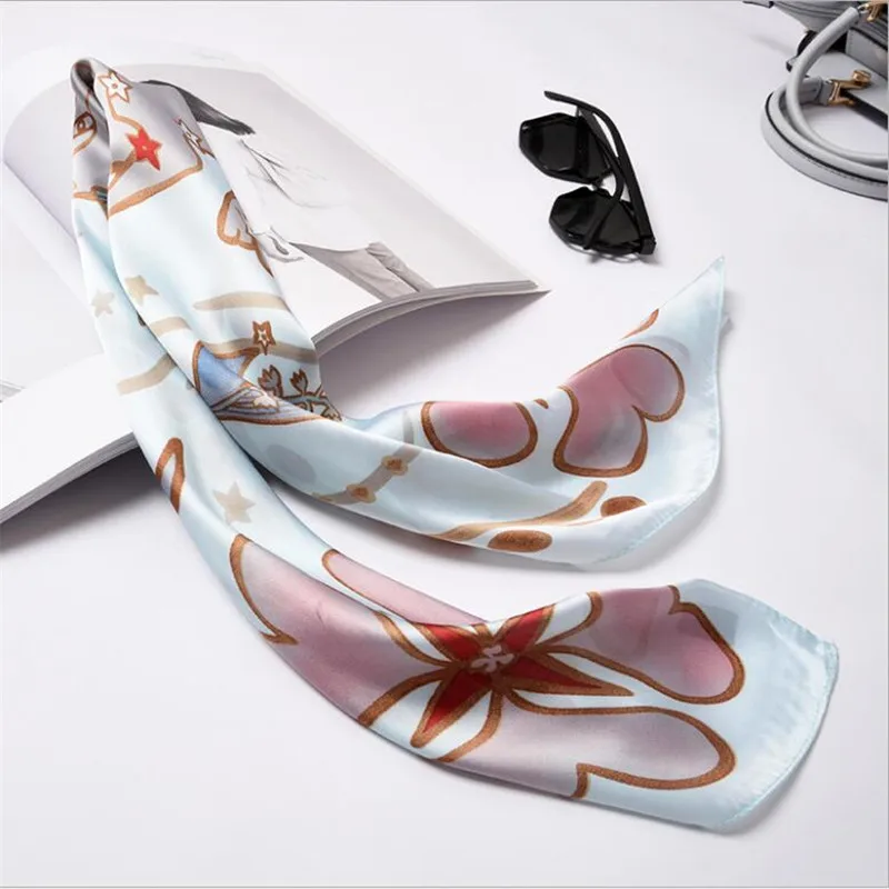 Twelve Constellation 2019 New Design 12 Colors Luxury Brand Square Silk Scarf Woman Hair Chiffon 70*70cm Spring Kerchief Narrow