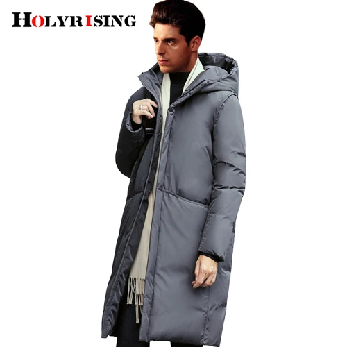 Holyrising, толстая длинная мужская зимняя куртка, белый утиный пух, chaqueta plumas hombre invierno, 2 цвета, мужской пуховик с капюшоном, 18151-5 - Цвет: Grey