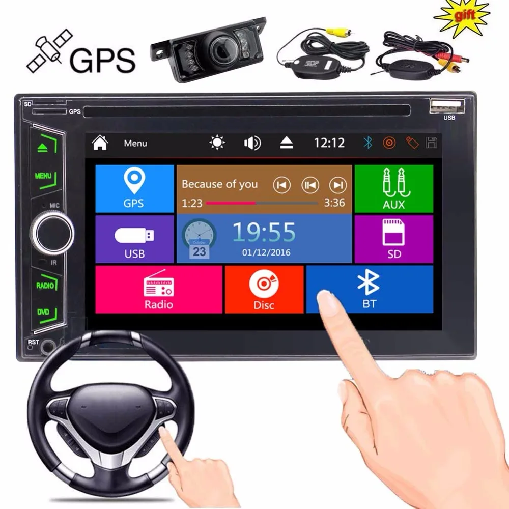 

Wireless Rear Camera + EinCar Double Din Car DVD Player in Dash GPS Navigation 2 Din Autoradio Bluetooth FM/AM Radio Tuner Car D