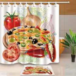 Мультфильм занавески для душа пицца овощи для ванной экран Домашний декор полиэстер ткань водонепроницаемый и устойчивый к плесени с