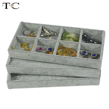 

3 Grey Velvet Jewelry Display Trays ,Ring Display Necklace Display Compartment Earring Display assortment