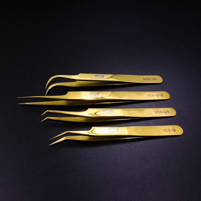 High Precision Eyelash Tweezer Golden Stainless Steel Vetus Tweezer Non-magnetic Volume Eyelashes Extension Makeup Tools 3