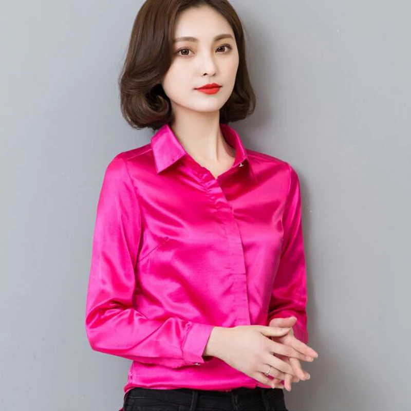 Женская атласная шелковая рубашка Blusa элегантная офисная блузка винно красного