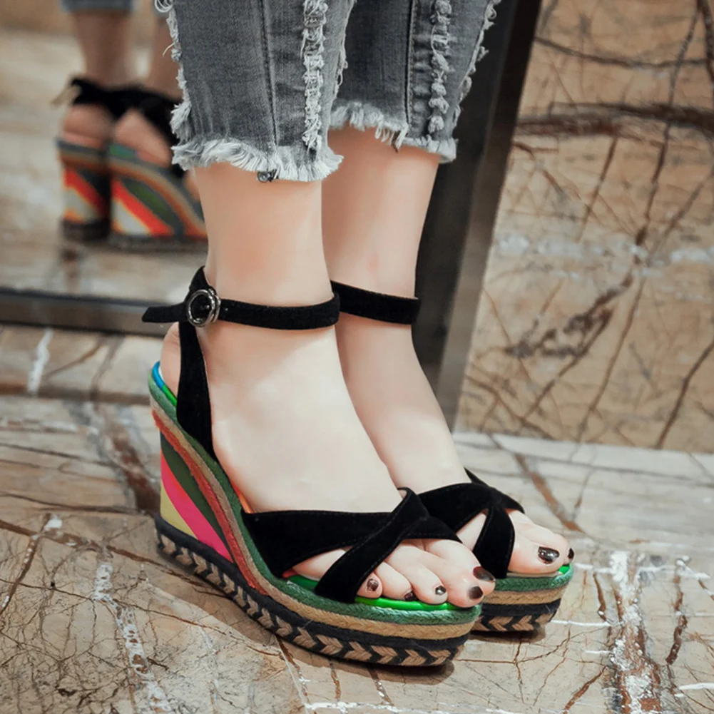 

ankel-strap Summer Platform Sandals Woman High Heels Wedges Shoes women's Sandals 2019 Plus Size 32-43 Woman Party Shoes Woman