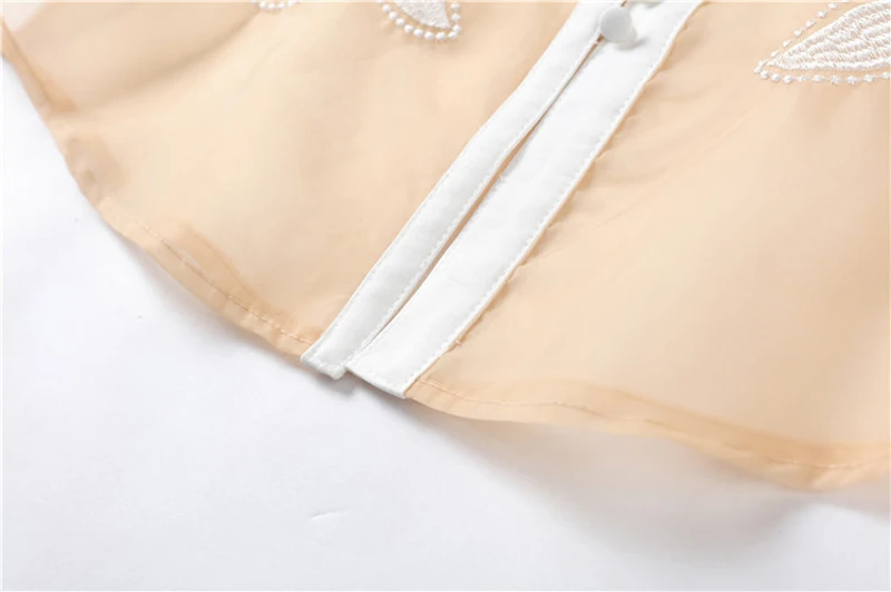 [LIVIVIO] Прозрачные топы с цветочной вышивкой, с длинным рукавом-фонариком, женская элегантная блузка, шифоновая рубашка, летняя корейская модная одежда