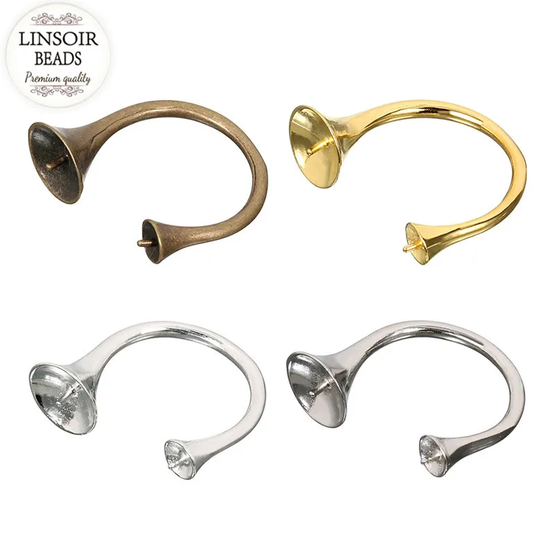 

LINSOIR 5pcs/lot Silver/Gold Color Double Ring Blank Base for 5/10mm Round Cameo Cabochons Settings Diy Jewelry Making K0639