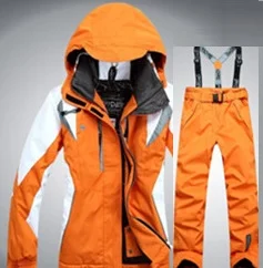 Толстый теплый женский лыжный костюм, водонепроницаемый ветрозащитный лыжный костюм и куртка для сноубординга, комплект со штанами, женские зимние костюмы, одежда для улицы - Цвет: Оранжевый