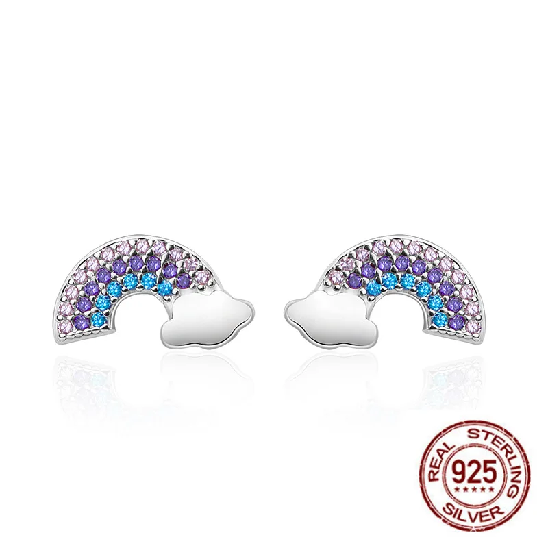 

2019 New 925 Sterling Silver Cute Rainbow Simple Stud Earrings Korean Earrings for Women Fashion Jewelry