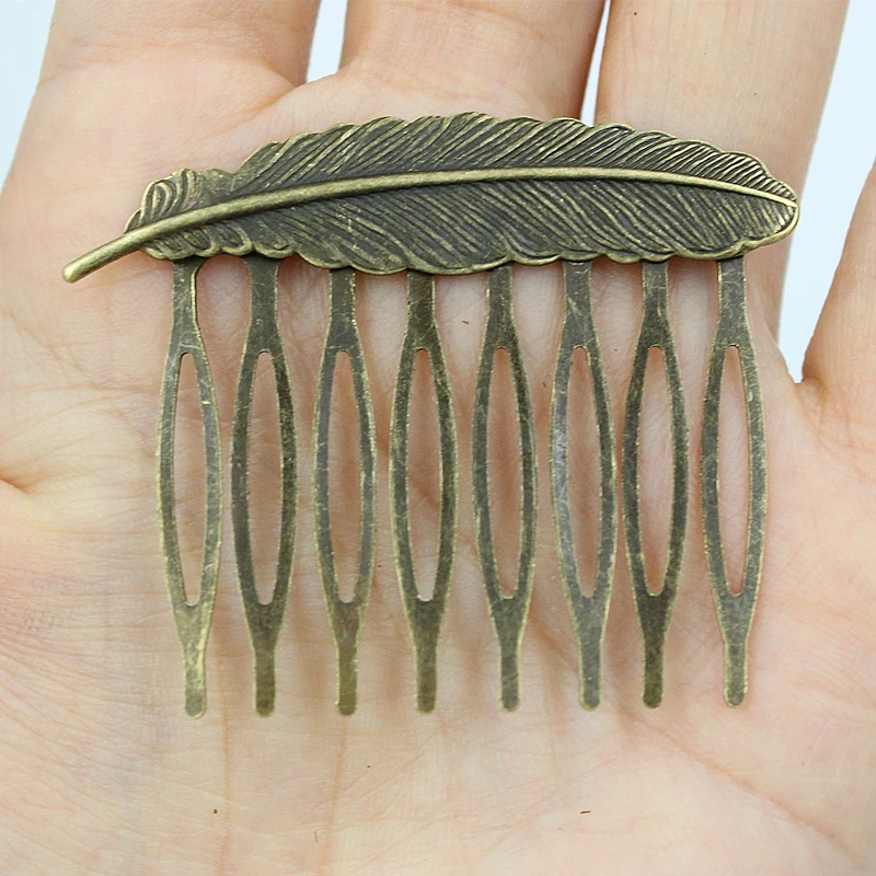 5pcs 53x40mm Retro Bronze Feather Hair Comb Hairpin Hair Wear Bride Wedding Hair Accessories Headpiece for Women and Girls