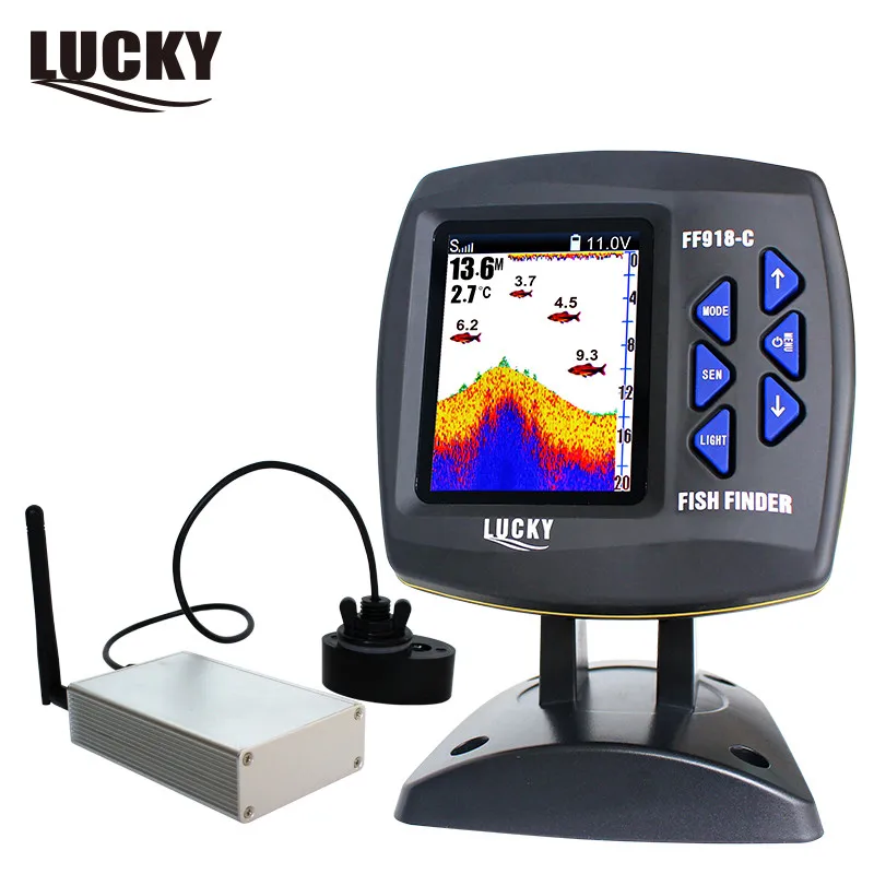 US $130.00 lucky FF918CWLS Russian Version Color Display Boat Fish Finder wireless operating range 300 m Depth Range 100 M fishfinder