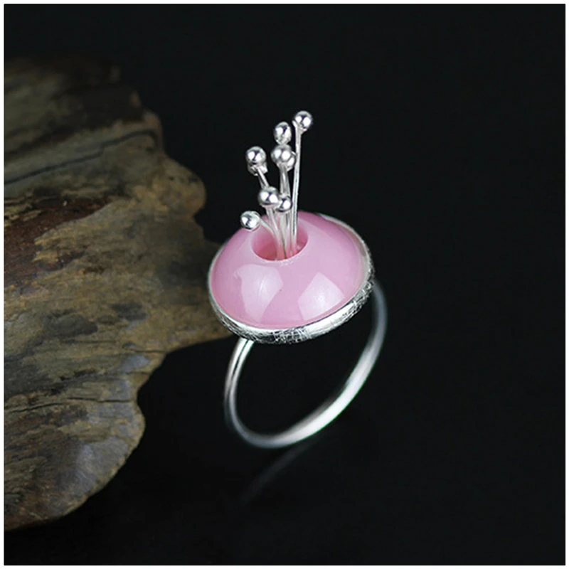 Lotus Fun Real 925 Sterling Silver Natural Nano-Ceramics Original Handmade Designer Fine Jewelry Flower Bud Female Rings Bijoux