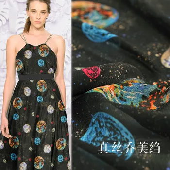 

Planet universe printing crepe fabric 13mm 137cm wide silk fabric natural silk cloth for dress women's spring and summer new