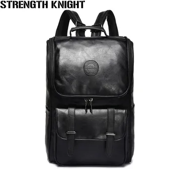 

Men Laptop Backpack 15.6 Inch Daily Work Backpack Men Black Leather Schoolbag High School back pack mochila escolar