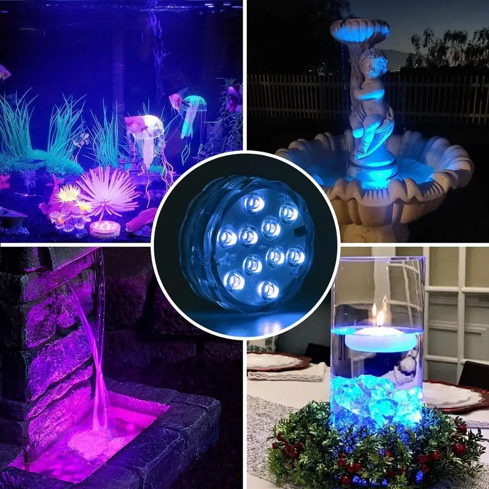 10 светодиодов RGB светильник для бассейна, водонепроницаемый ip68 светильник для рыбалки, аквариума, сада, дома, фонтана, пруда, украшения
