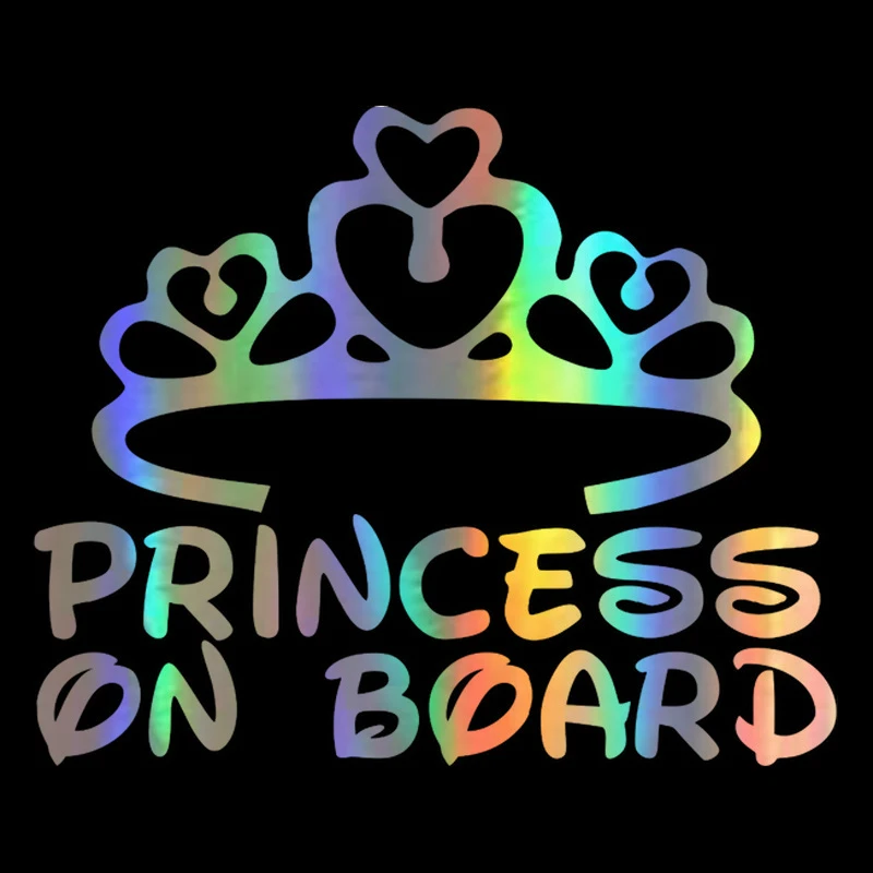 

Car Sticker Princess Baby On Board 17.8*14.5CM Funny Car Decal Reflective Laser Vinyl Car Sticker 3D Car Styling Black Silver