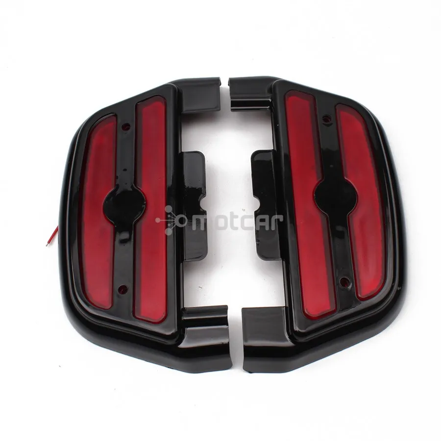 Motorcycle Pair Passenger Footboard Cover LED Red Light Red Lens Fits