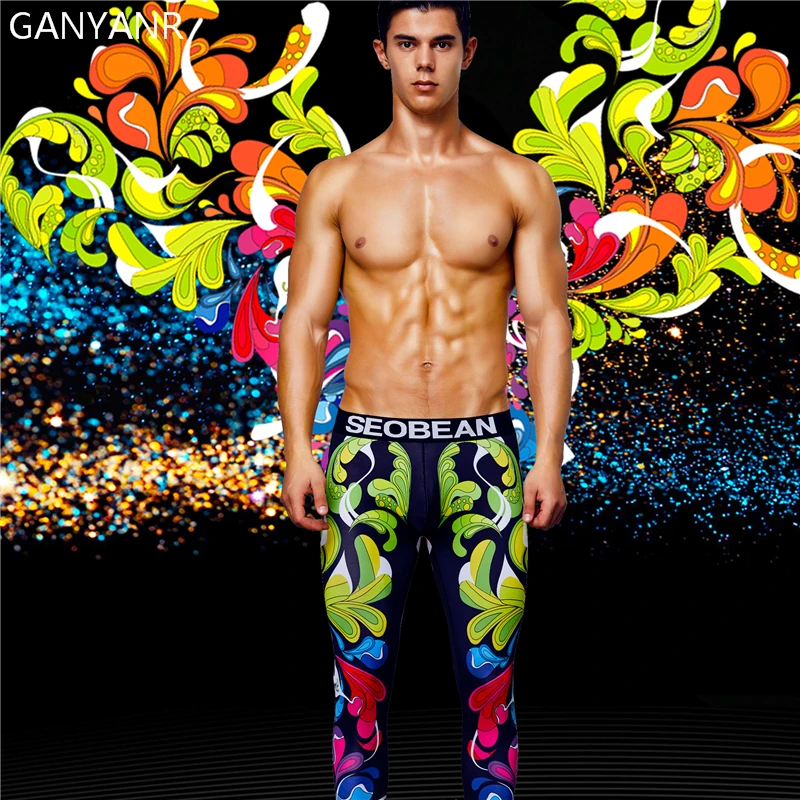 

GANYANR Running Tights Men Sports Leggings Yoga Basketball Fitness Gym Compression Pants Athletic Bodybuilding Jogging Sexy Gay