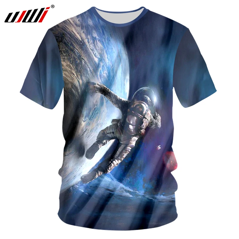 

UJWI Men 3D Cool Print Astronaut Space Moon T-shirts Hombre Short Sleeve Crewneck Tee Shirts 7XL Tshirts Summer Tops