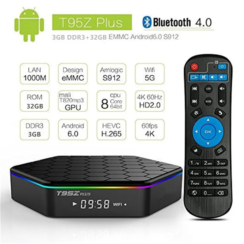 HAAYOT T95Z Plus Amlogic S912 3 ГБ 32 ГБ Восьмиядерный ТВ приставка 2,4G/5G wifi Bluetooth 4,0 4K H.265 Android 7,1 Медиаплеер Smart Box