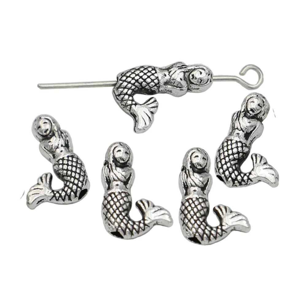 

JAKONGO Mermaid Spacer Beads Antique Silver Plated Loose Beads for Jewelry Making Bracelet DIY Handmade Craft 30PCS 13x9mm