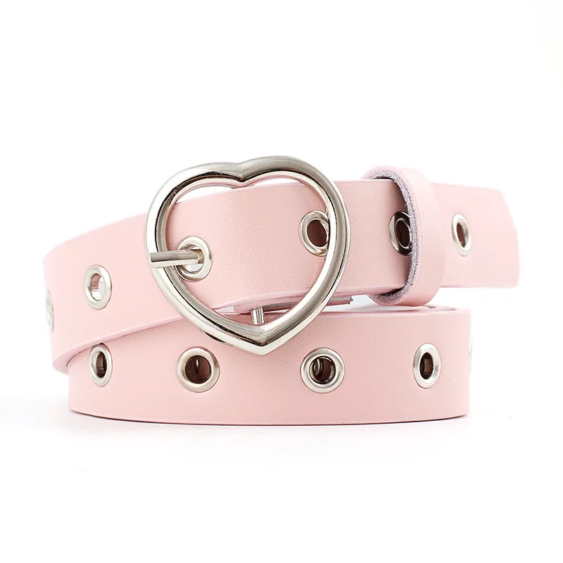 BLA модный кожаный ремень для женщин с пряжкой в форме сердца, повседневные регулируемые ремни для джинсов, студенческий женский пояс, Z30 - Цвет: pink heart 1 hole