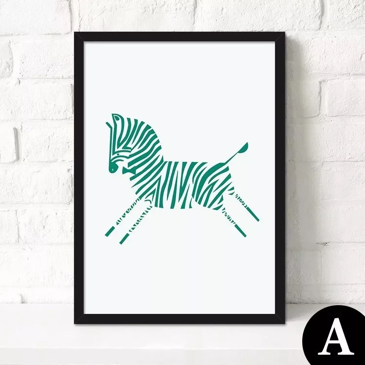 Cartoon Animals Zebra Wall Art Nordic Poster Pictures For Living Room Blue Canvas Painting Picture Print Home Decor Unframed