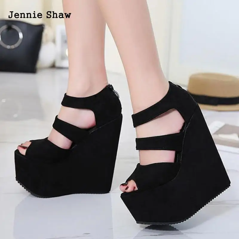 black high heel wedges