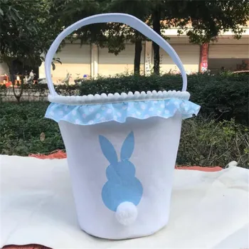 

Rabbit Basket Bag Fluffy Tail Canvas Cotton Rabbit Personality Holiday Kids Candy Handbag Gifts Festival Basket Bag Dropshipping