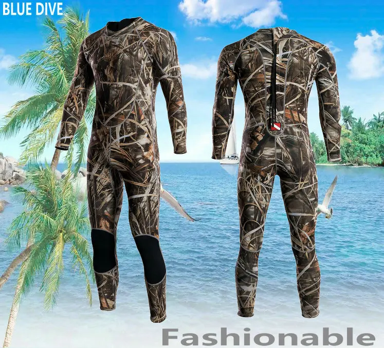 

New Camouflage 3mm Diving Suits Warm Winter Swimming Siamese long-sleeved swimsuit thick male jellyfish service Camo Army
