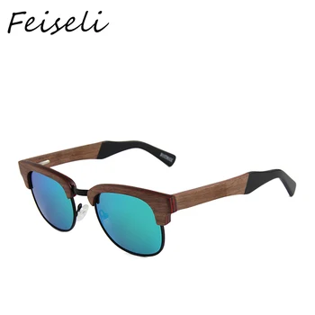 

Feiseli Natural Half Frame Wooden Sunglasses For Women Brand Design Vintage Unisex Bamboo Sunglasses Men High Quality Eyewear