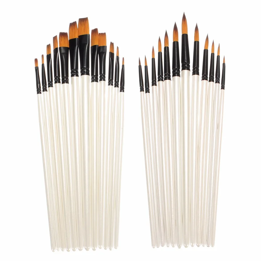 Koop 12 Stks Nylon Haar Houten Handvat Aquarel Kwast Pen Set voor Learning Olie Acryl Schilderen Art Verf Borstels Levert