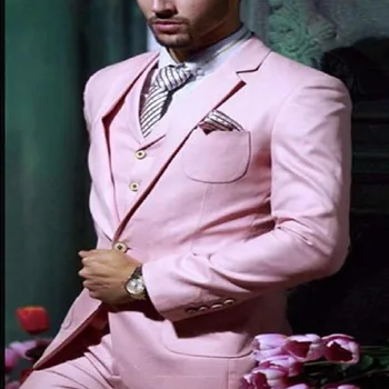 

Custom Made men suit One Button Pink Groom Tuxedos Notch Lapel Best Man Groomsman Men Wedding Suits ( jacket+Pants+vest+tie)