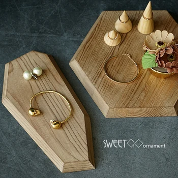 

Wood cake holder polygon tray vintage Chopping block Handle pizza board Nordic cupcake food photography props tools