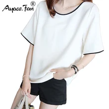 Свободные повседневные летние футболки с круглым вырезом и коротким рукавом, однотонные женские футболки для девушек, студенток, черные белые женские топы, футболки размера плюс