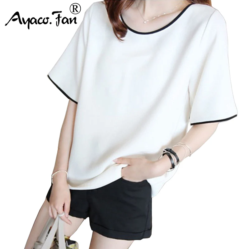 Свободные повседневные футболки новые летние однотонные женские с круглым