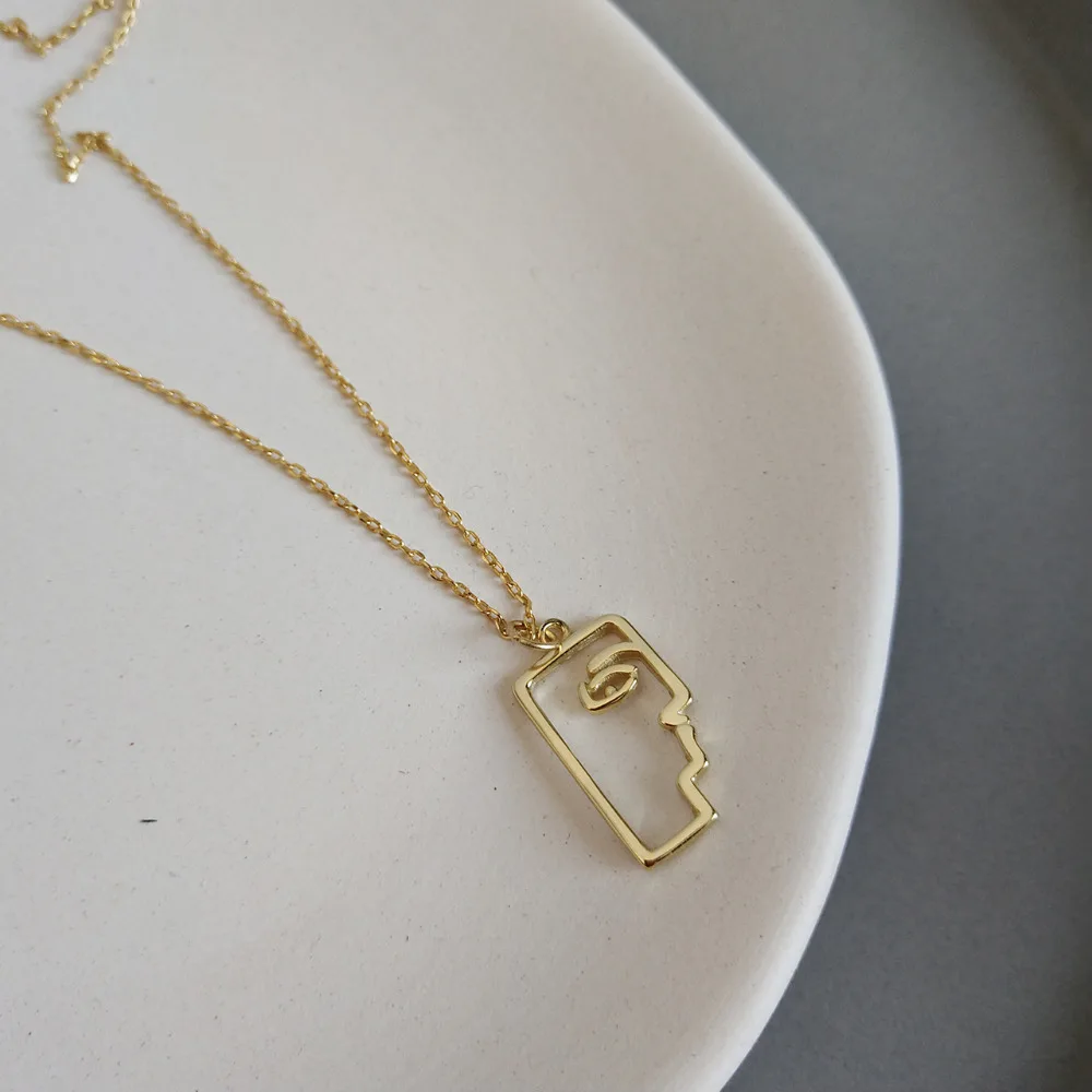 Solid 925 Sterling Silver Korean Geometric Face Necklace For Women Designer Chain Pendant Minimalist Jewelry Collier Bijoux 2019 (5)