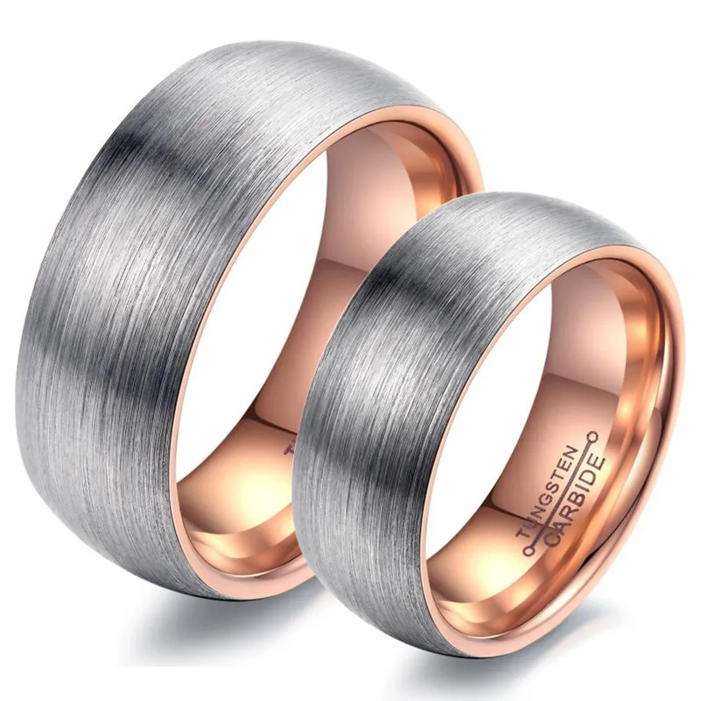 simple Couple Rings Tungsten Steel Wedding Engagement Ring Rose Gold or Black Color Men Women Jewelry Never Fade