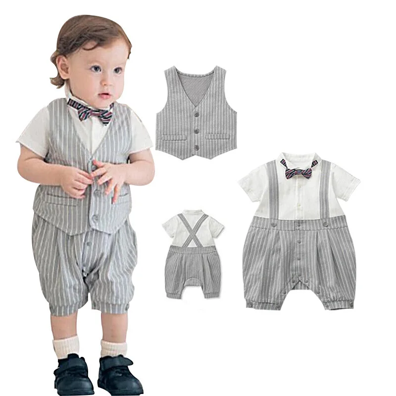 Baby clothing sets gentlemen vest+ bow tie striped romper infant