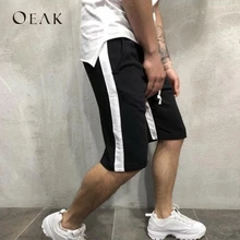 OEAK 3XL повседневные Лоскутные шорты, летние мужские шорты на шнурке, длина до колена, Боковые Полосатые свободные полубрюки