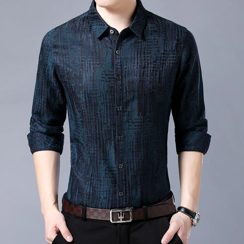 

Men's long-sleeved shirt high-grade luxury mercerized cotton fabric brand men shirt thin section loose floral bottoming shirt