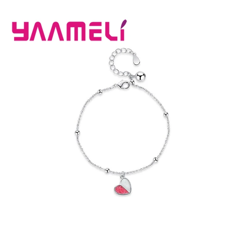 

Luxury Love Heart Charms Bracelets for Women Girls Christmas Gifts Enamel Pink White 925 Sterling Silver Jewelry