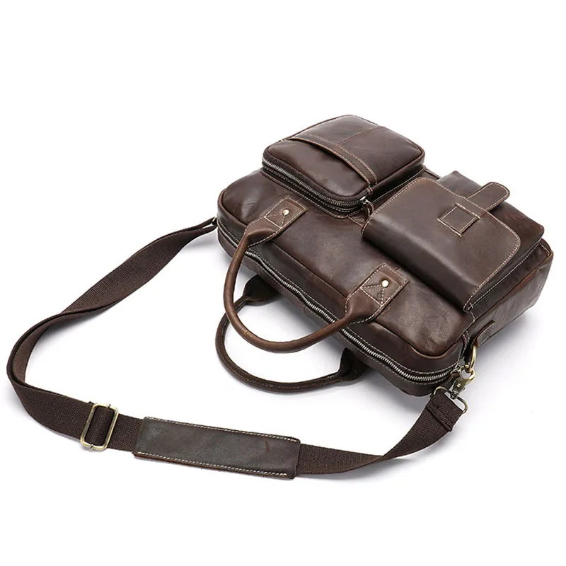 Men Briefcase Genuine Leather  Handbags Large-Capacity Officer shoulder bags Messenger bag lawyer Briefcase Vintage briefcase