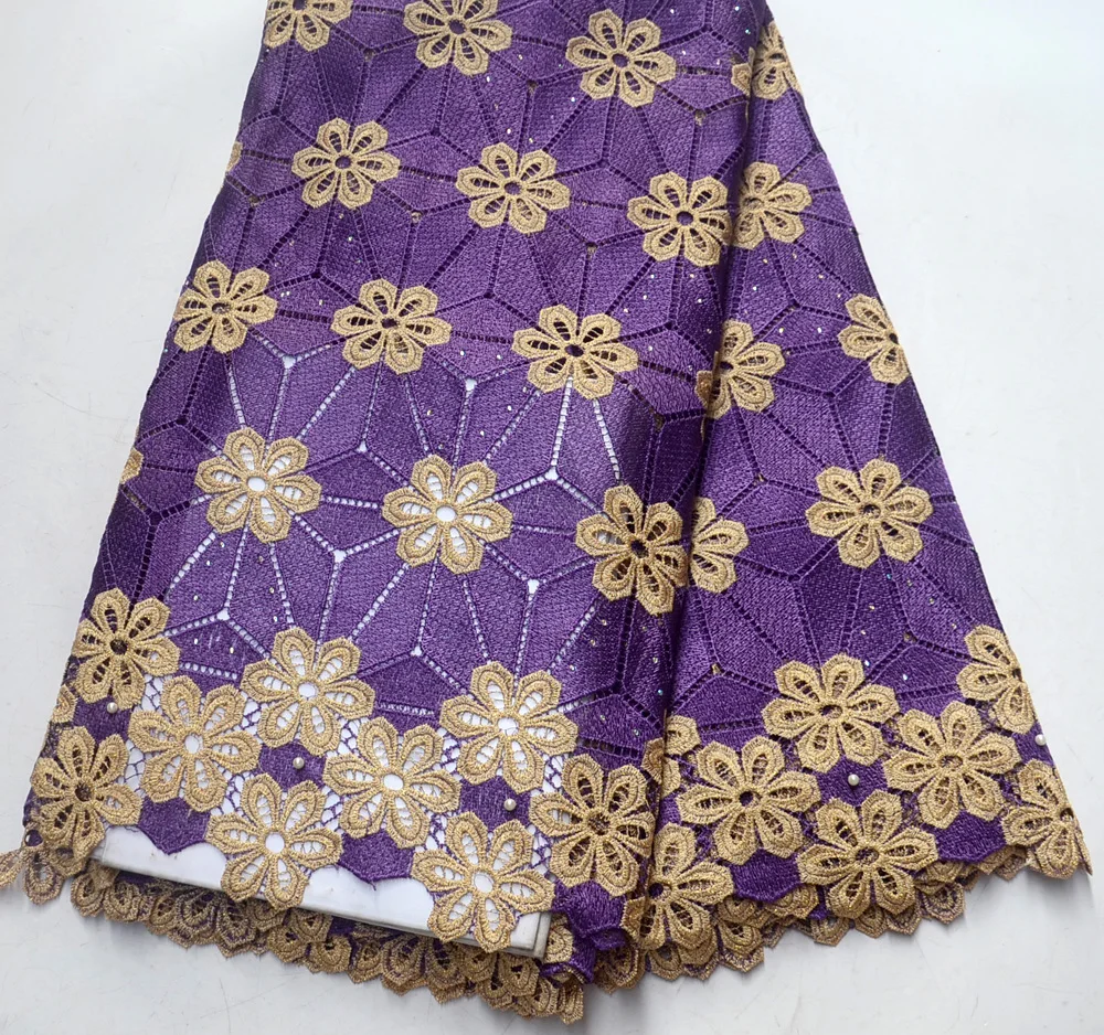 Latest High Quality Nigeria Design purple guipure lace Nigeria Wedding