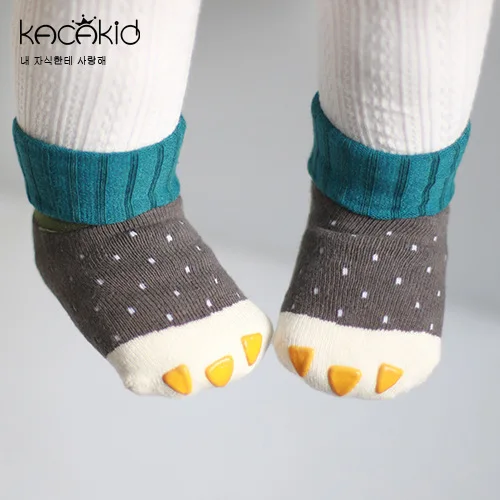 Kacakid/Новинка года, очень милые детские Нескользящие носки-тапочки для маленьких мальчиков и девочек, гольфы - Цвет: Серый