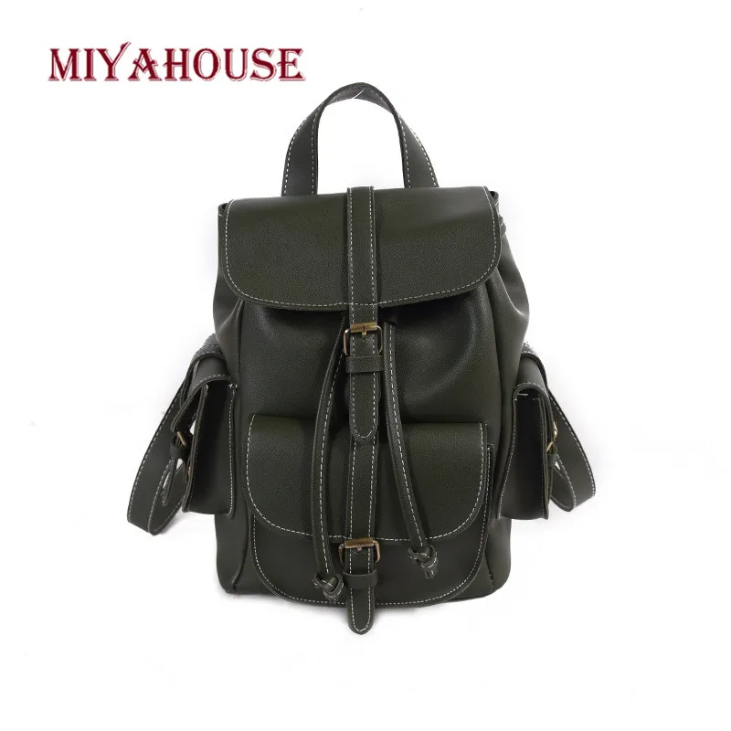 

Miyahouse Solid Color Soft PU Leather Backpacks Teenage Girls Fashion Korean Style Shoulder Schoolbags Women Travel Bags Female