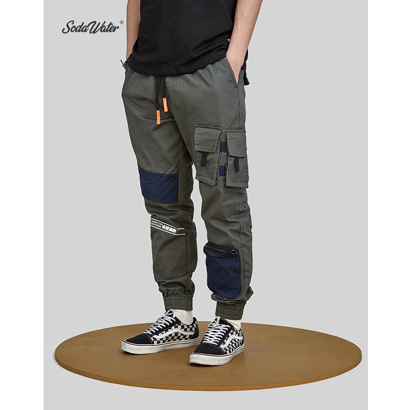 

SODA WATER 2019 text printed cargo pants street men's cargo pants waist elastic pants strength jogging pants 94181SS