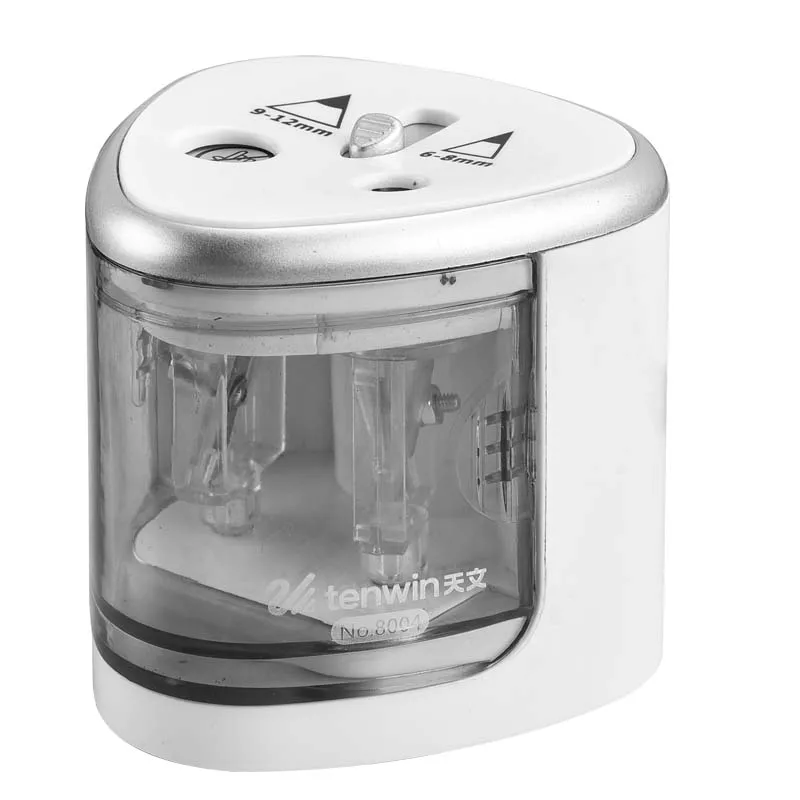 

TENWIN Electric Pencil Sharpener Use Battery With Two Holes Electronic Pencil Sharpener For 6-8mm And 9-12mm Pencils 8004