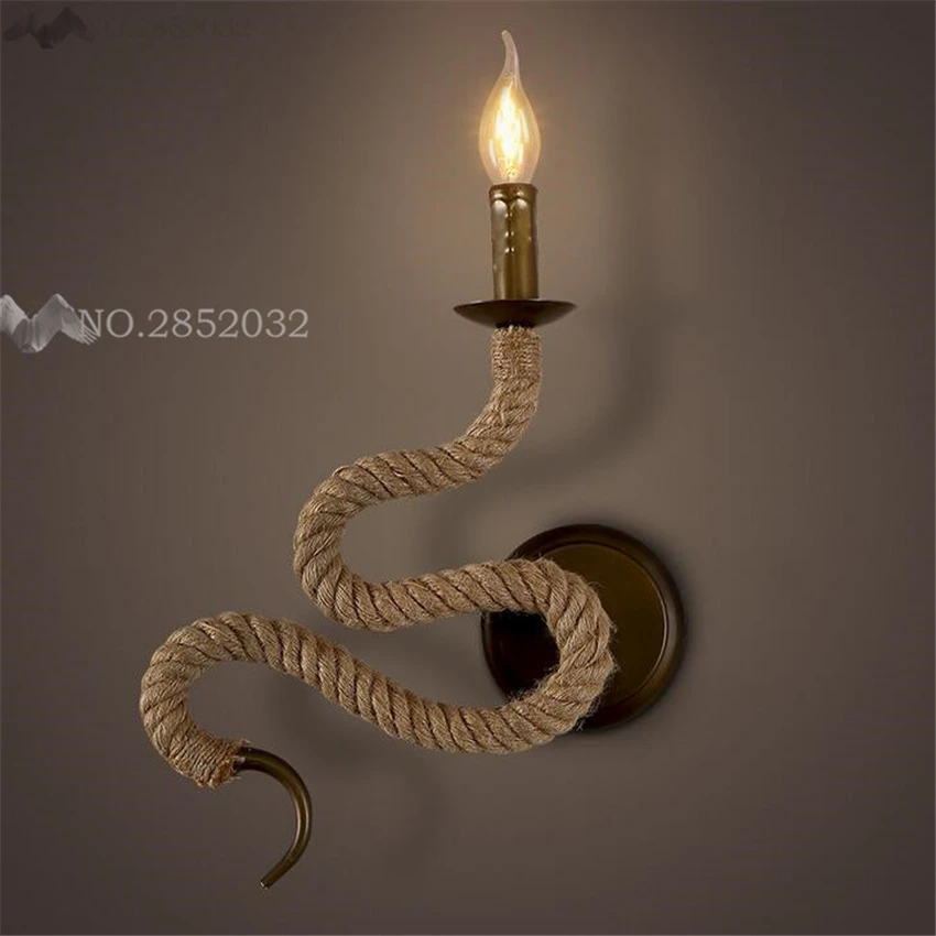 Free Loft Vintage Braided Hemp Rope Wall Lamps Hand Woven Lampe Home