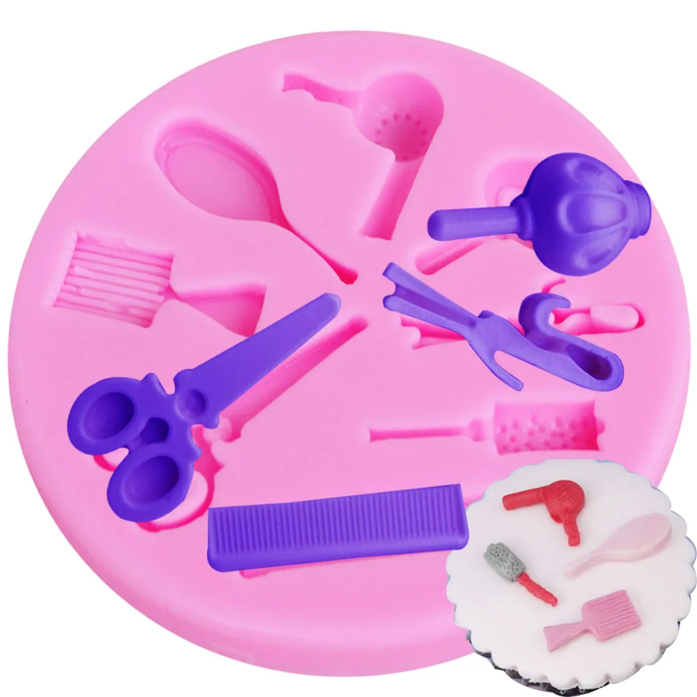 

Makeup Mirror Tool Comb Hair Dryer Cooking Tools Silicone Fondant Gum Paste Mold Cake Decorating Clay Resin Candy Fimo A391