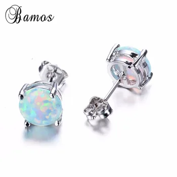 

Bamos Female 6MM Small Round Earrings Pink/White/Purple/Blue Opal Stud Earrings Jewelry Fashion Wedding Earrings For Women